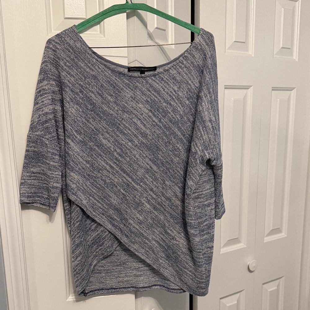 White House Black Market Blue-Gray Marled Off-Shoulder Knit Sweater